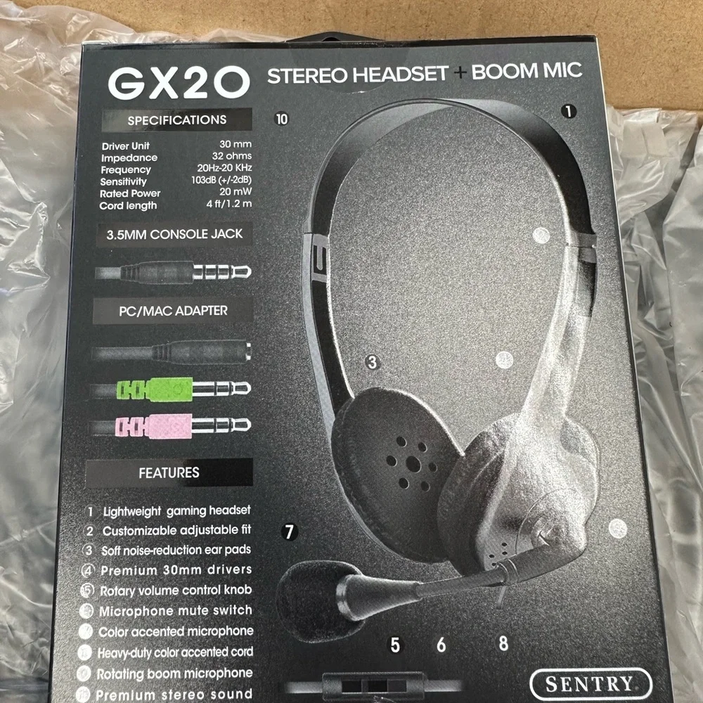 Sentry GX20 Boom Mic Headset - Black